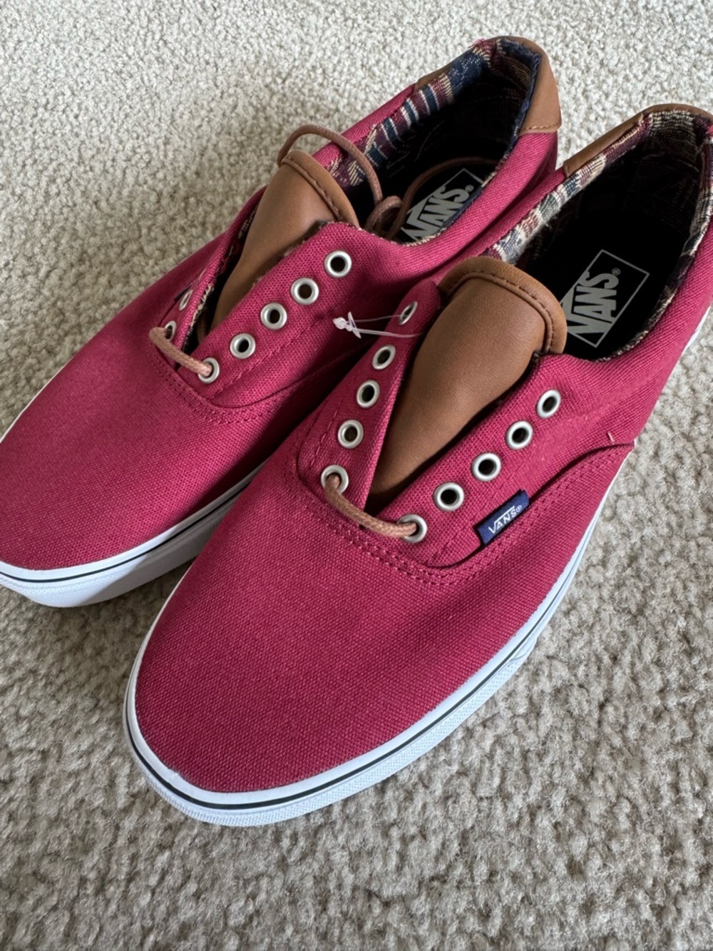 Vans Red Canvas Low-Top Sneakers with Brown Accents